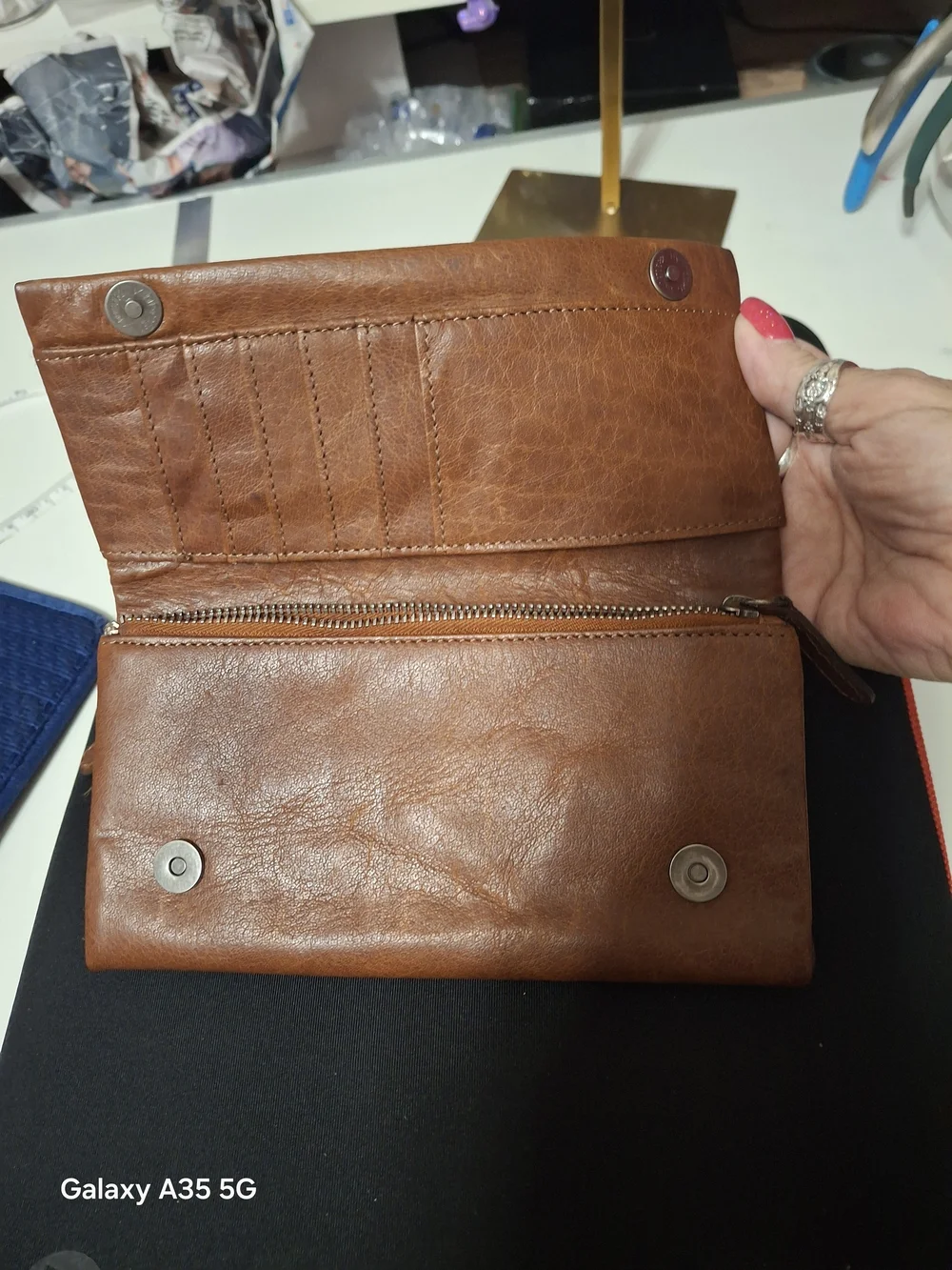 Wild West Leather Fold-Over Clutch Wallet - Brown